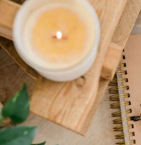 candle on wood